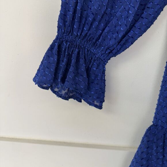 Trina Turk Viti Blue Mini Dress Peasant Boho Tiered Tassel Ruffle Medium New - Picture 4 of 15